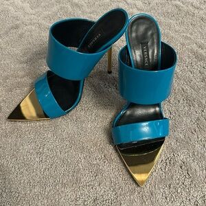 Versace Teal & Gold Patent Leather Sandals